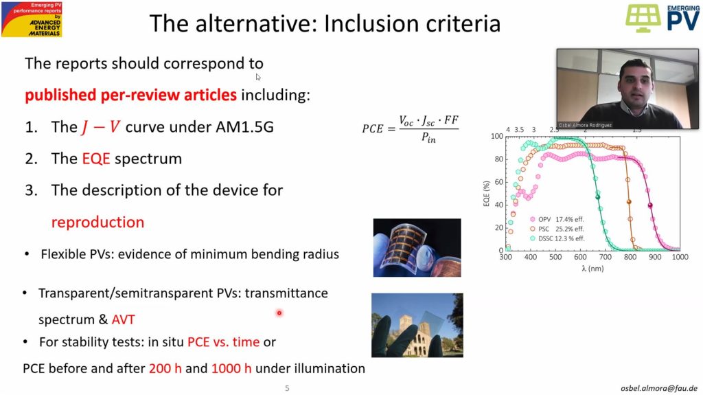 Criteria for inclusion of points in the Emerging PV database